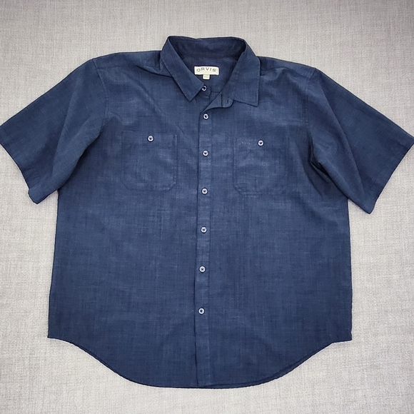 Orvis Other - Orvis Polyester Summer Style Navy Blue Button Down Double Pocket Casual Shirts.